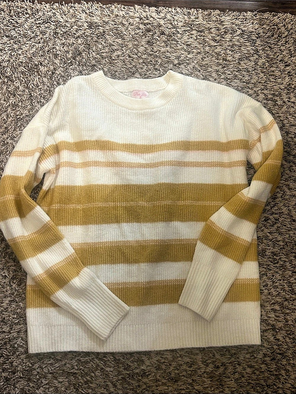 Pink Lily Striped Crewneck Sweater